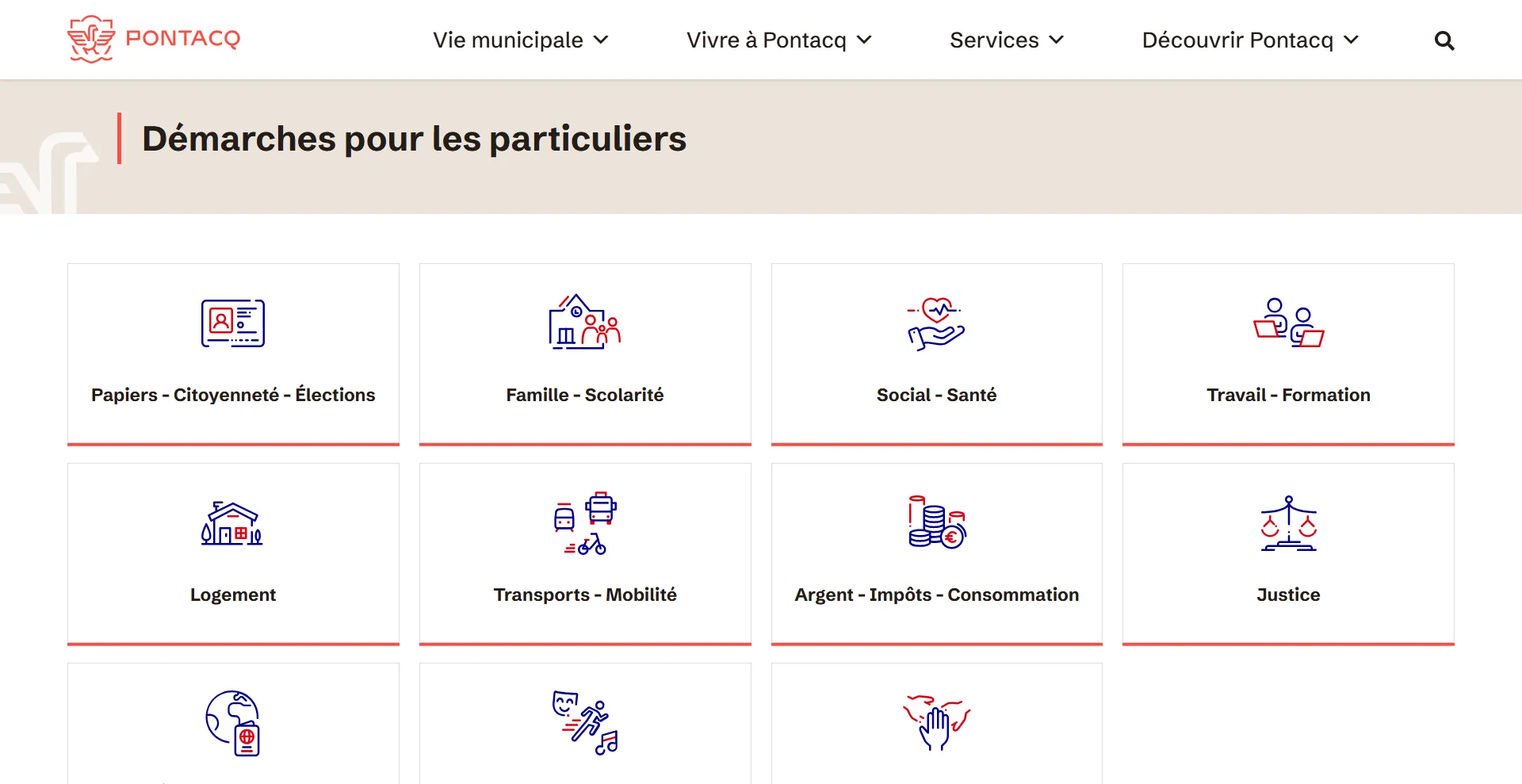 Exemple de sommaire thématique du co-marquage service-public.fr intégré sur un site de collectivité