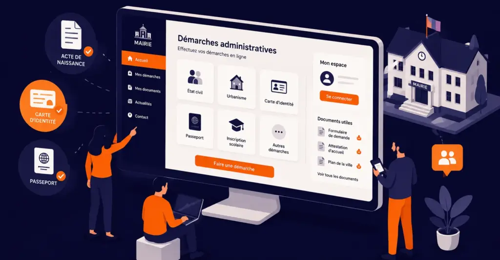 Illustration démarches administratives en ligne sur un site internet de mairie avec Co-marquage service-public.fr
