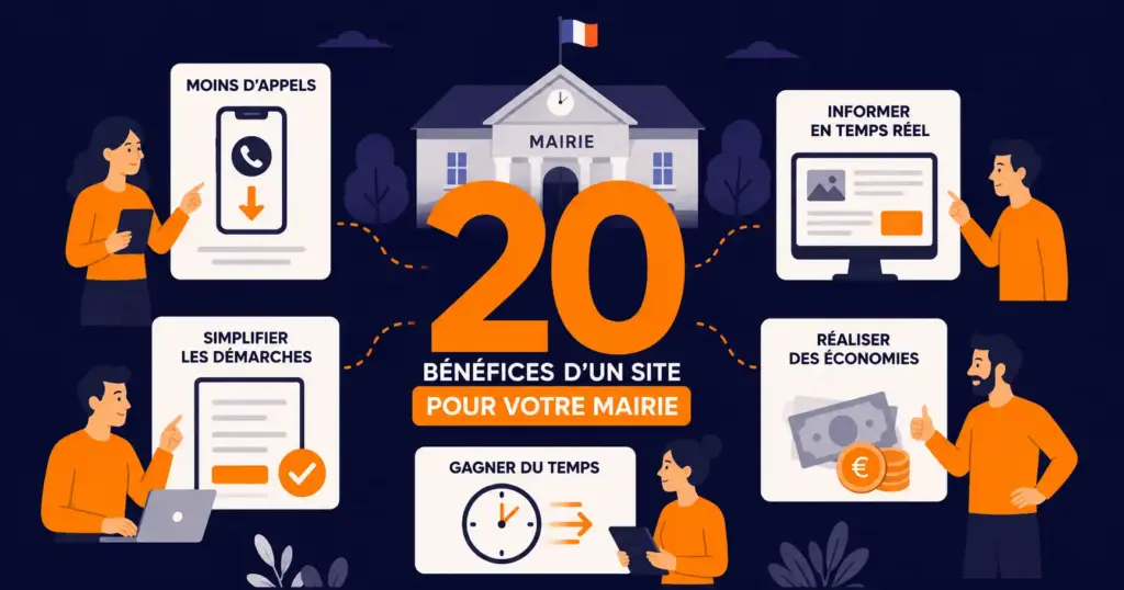 Illustration des 20 bénéfices concrets d'un site internet optimisé pour une mairie