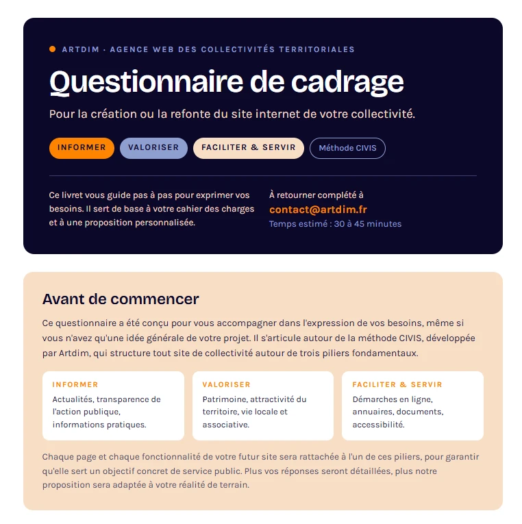 Questionnaire de cadrage site web Exemple de document de cadrage pour un projet de site internet de collectivité