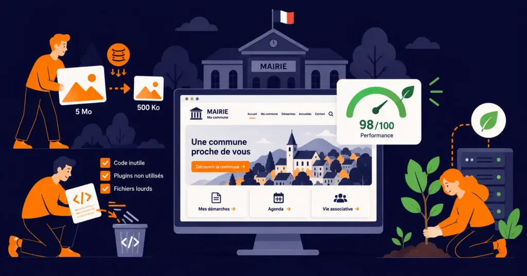 Illustration d'un site de mairie léger et rapide, symbole de sobriété numérique